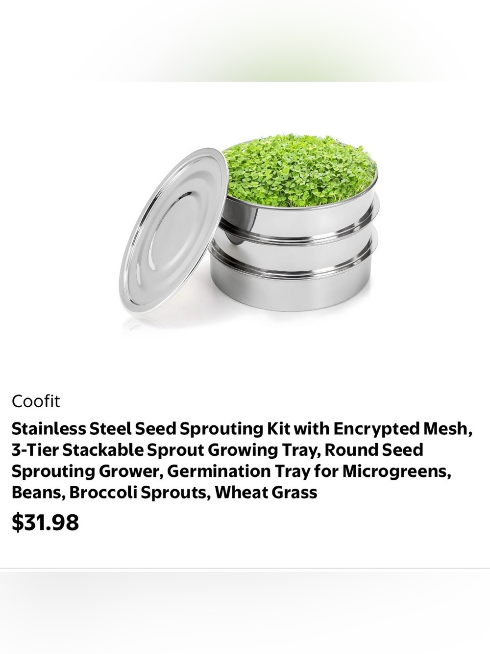 Stainless Steel, 3-Tier Stackable Sprouting Kit w/Encrypted Mesh - Picture 7 of 9